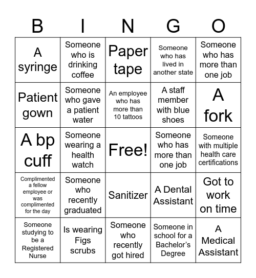 Healthcare Human Bingo Card