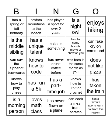 House People Bingo Card
