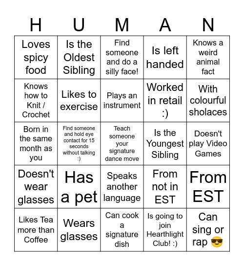 Human Bingo Card