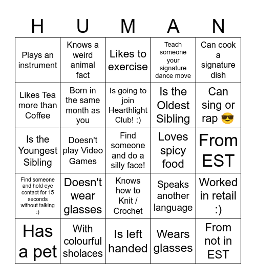 Human Bingo Card