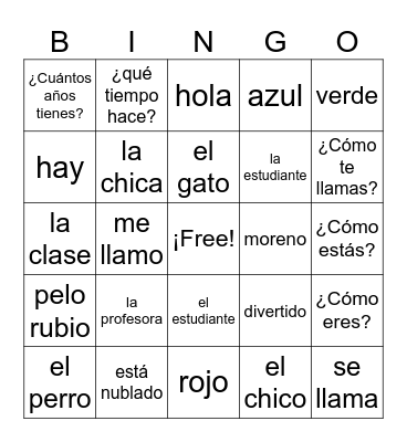Spanish Review Bingo FY2 Bingo Card
