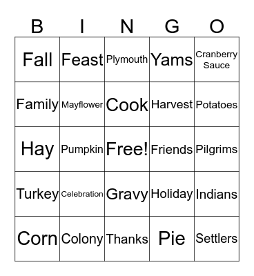 Thanksgiving BINGO Card