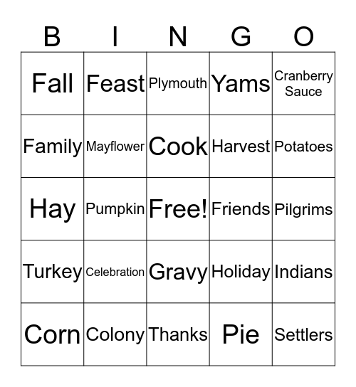 Thanksgiving BINGO Card