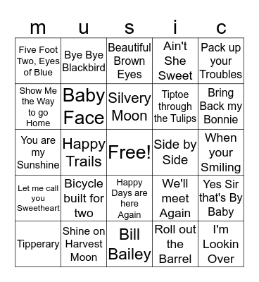 Music Bingo Card