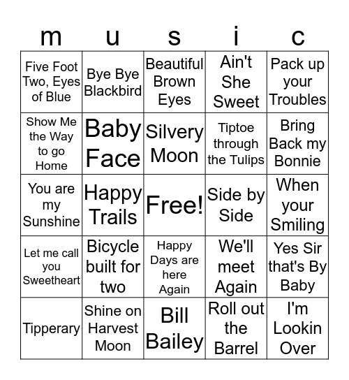 Music Bingo Card