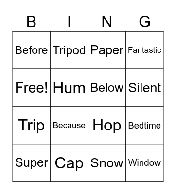 Spelling Bingo Card