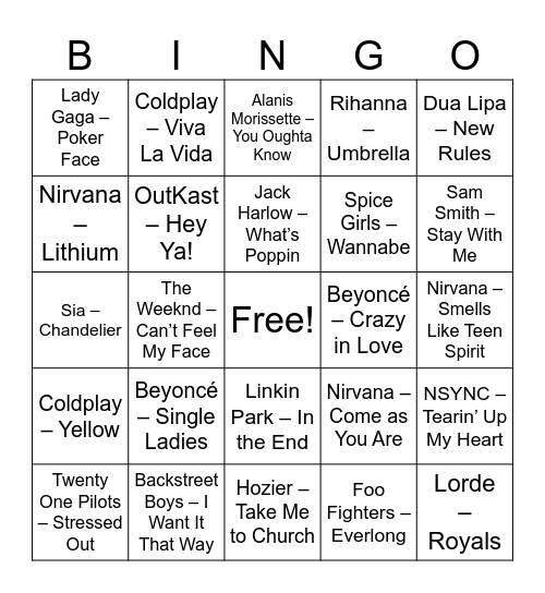 TRUE'S MUSIC BINGO Card