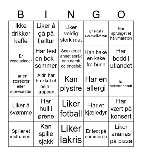 BLI KJENT! Finn noen som... Bingo Card
