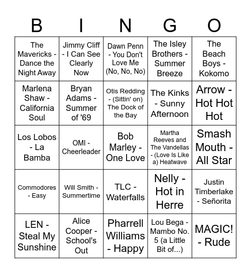 Summer Bingo Card