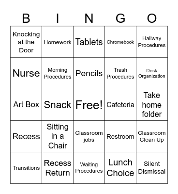 Procedure Bingo Card