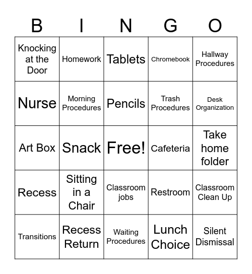 Procedure Bingo Card
