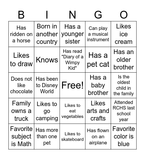 Classmate Bingo Card
