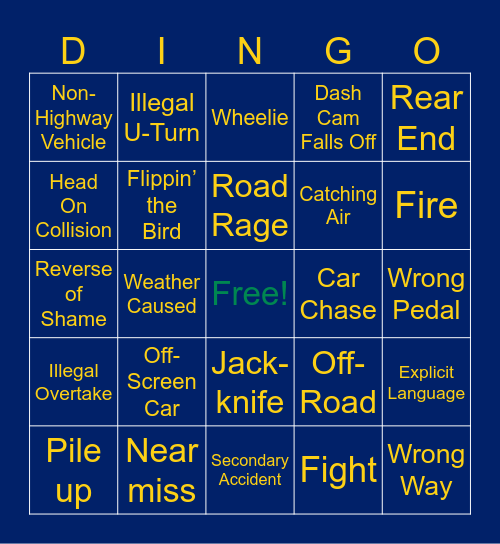 Dash Cam Owners Australia Bingo Card
