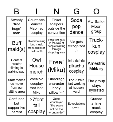 Anime NYC Bingo Card