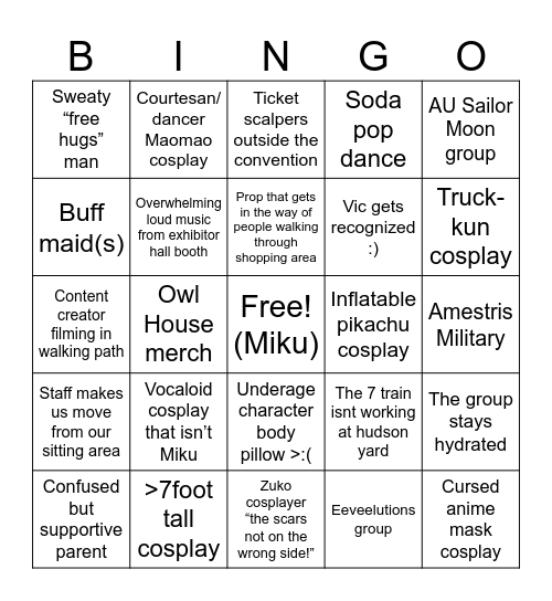 Anime NYC Bingo Card