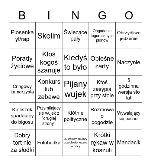 Weselny pyton Bingo Card