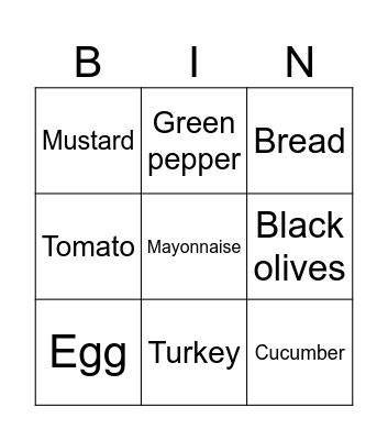 Food bingo Card