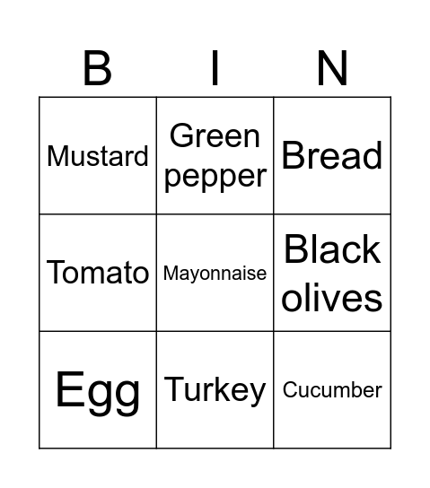 Food bingo Card