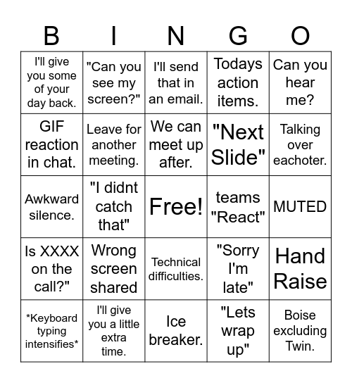 Teams BINGO Card