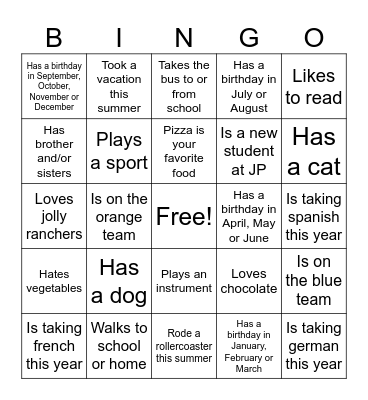 Getting To Know You BINGO Card
