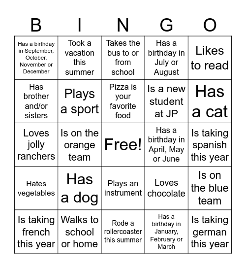 Getting To Know You BINGO Card