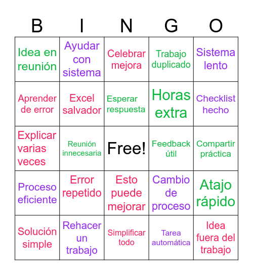 Bingo de la Mejora Continua Bingo Card