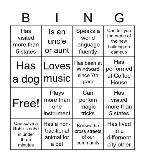 Untitled Bingo Card