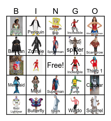 Halloween Costumes Bingo Card