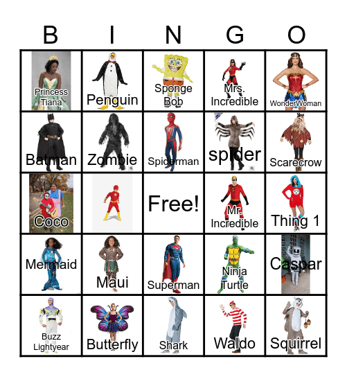 Halloween Costumes Bingo Card