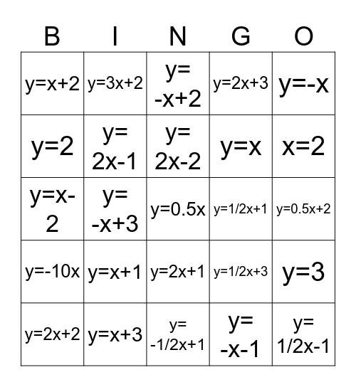 Writing Linear Equations Bingo Card