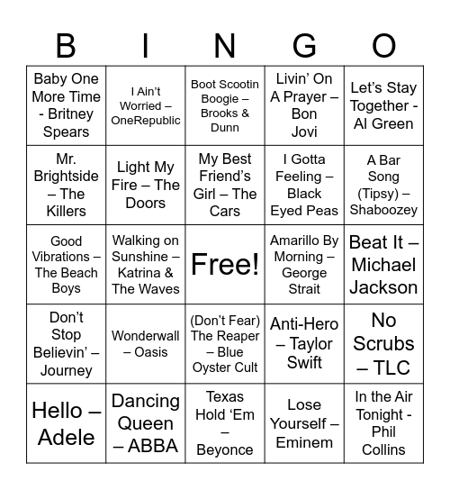 Singo! Bingo Card