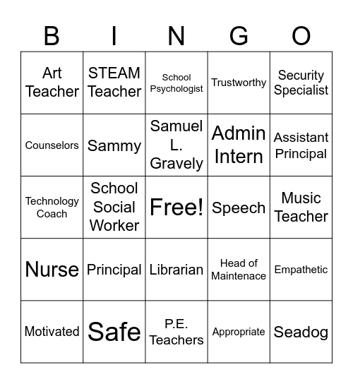 Gravely Bingo Card