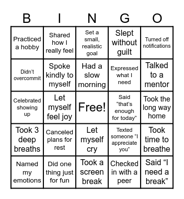 MENTAL HEALTH BINGO Card