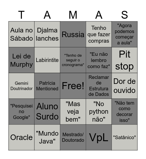 Tamas Bingo Card