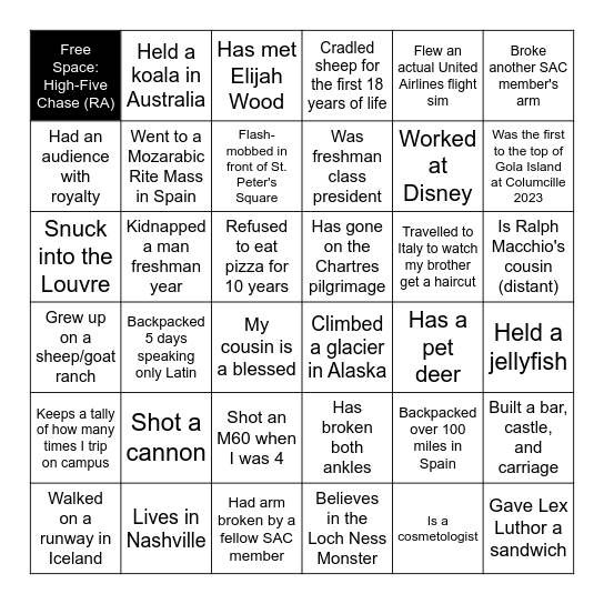 Get-To-Know SAC Bingo Card