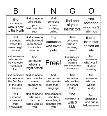 FIND SOMEONE BINGO Card