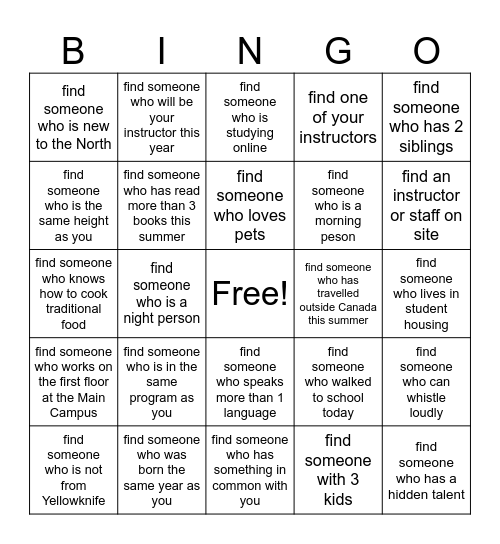 FIND SOMEONE BINGO Card