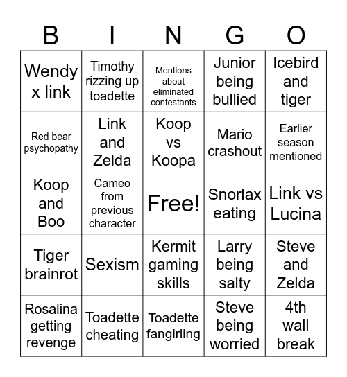 Plushroom All Stars Episode 5 Bingo Card