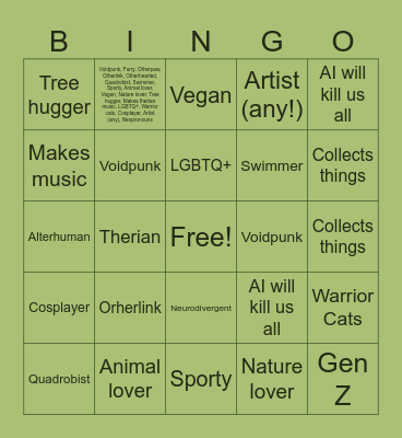 Therian-Themed Bingo Card