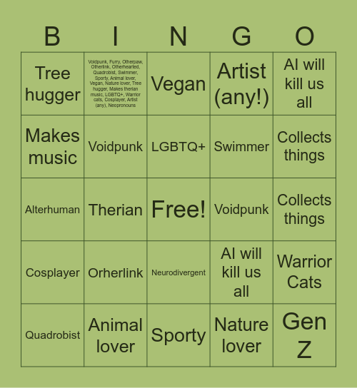 Therian-Themed Bingo Card