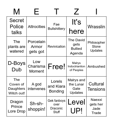 The City of Crystalline Eminence Bingo Card