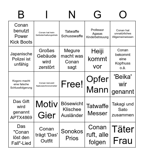 Conan Bingo Card