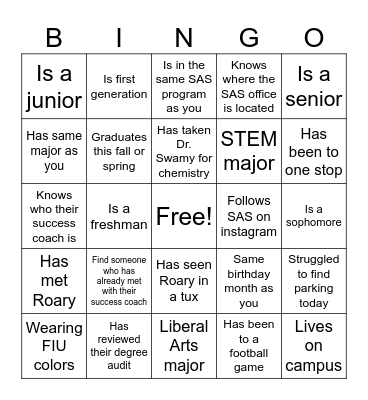 SAS Welcome Bingo Card