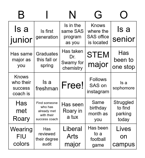 SAS Welcome Bingo Card
