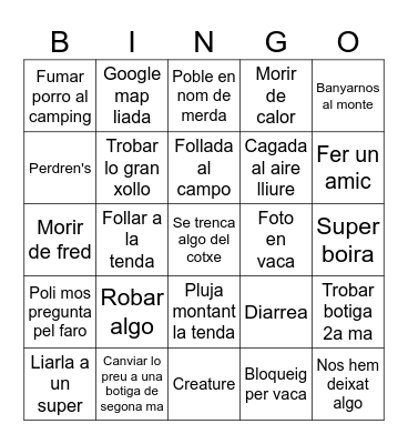 Viatge camping 25' Bingo Card