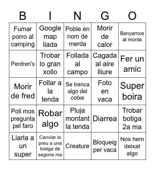 Viatge camping 25' Bingo Card