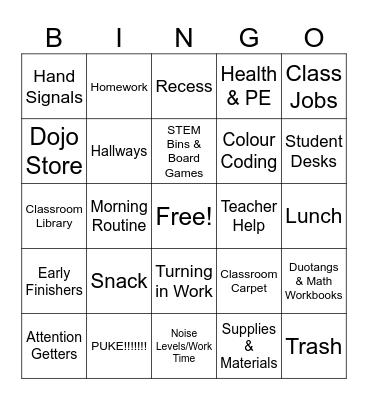 Procedure BINGO Card
