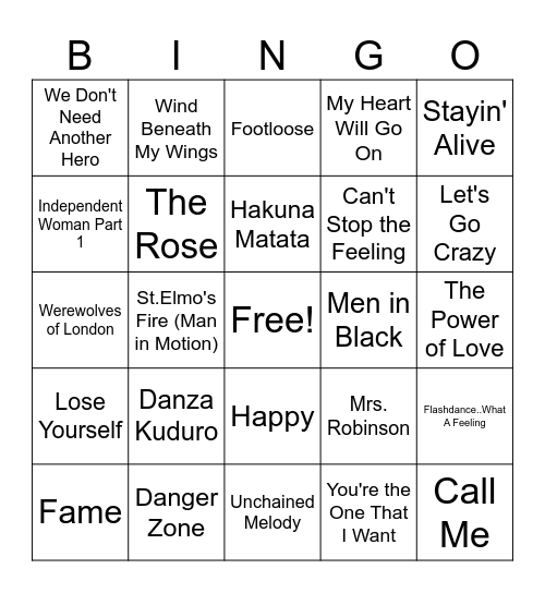 Let's Go To The Movies Bingo Card