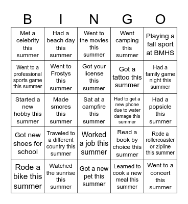 Back to School Bingo Card