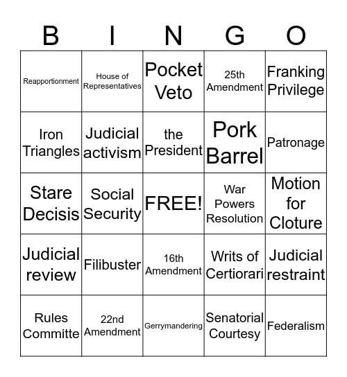 UNIT 4 REVIEW Bingo Card